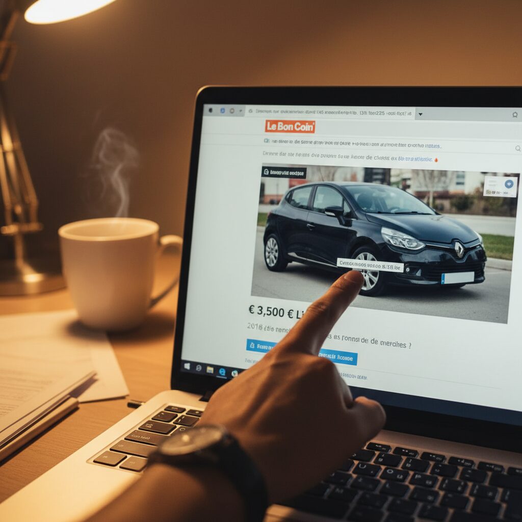 Consultation d'une annonce de voiture d'occasion en ligne avec un prix anormalement bas