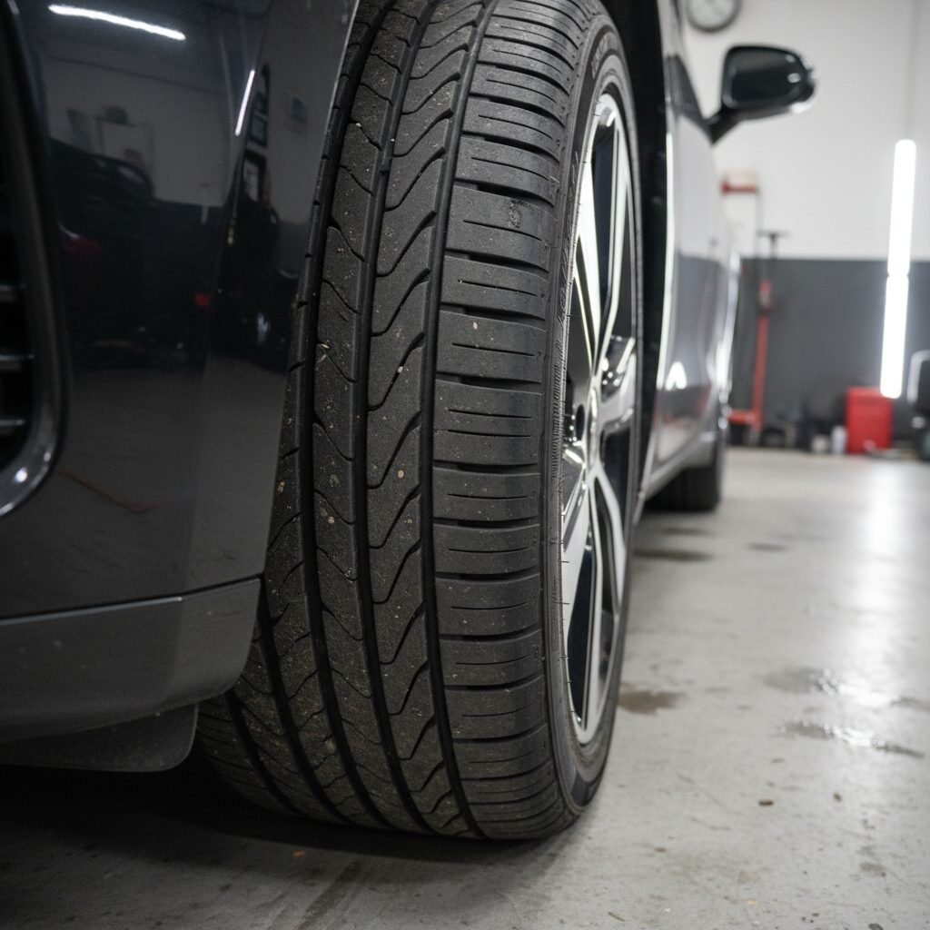 Pneu de véhicule électrique montrant une usure prononcée due au couple instantané