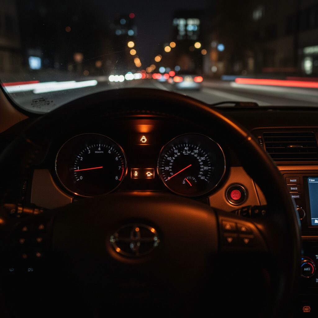 Voyant de vidange allumé en orange sur le tableau de bord d'une voiture