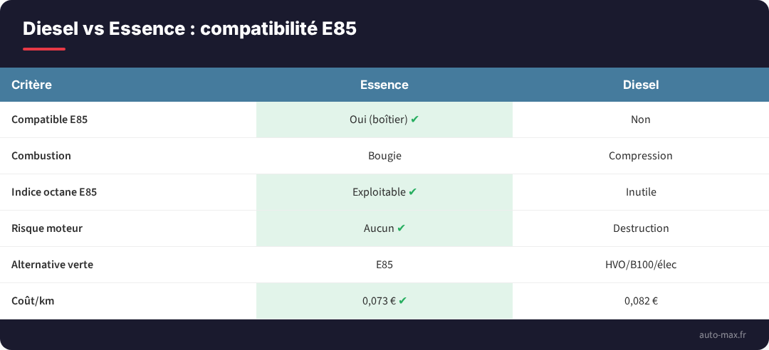 Diesel vs essence e85 compat