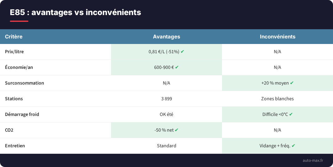 E85 avantages inconvenients bilan