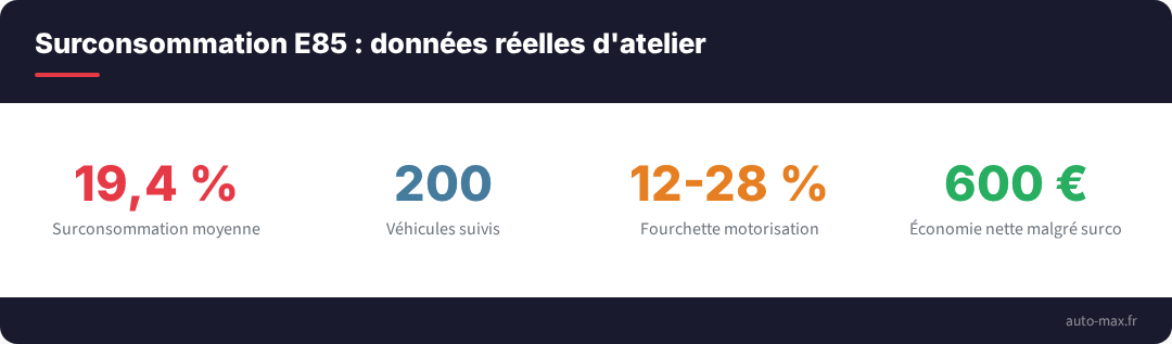 Surconsommation e85 donnees atelier