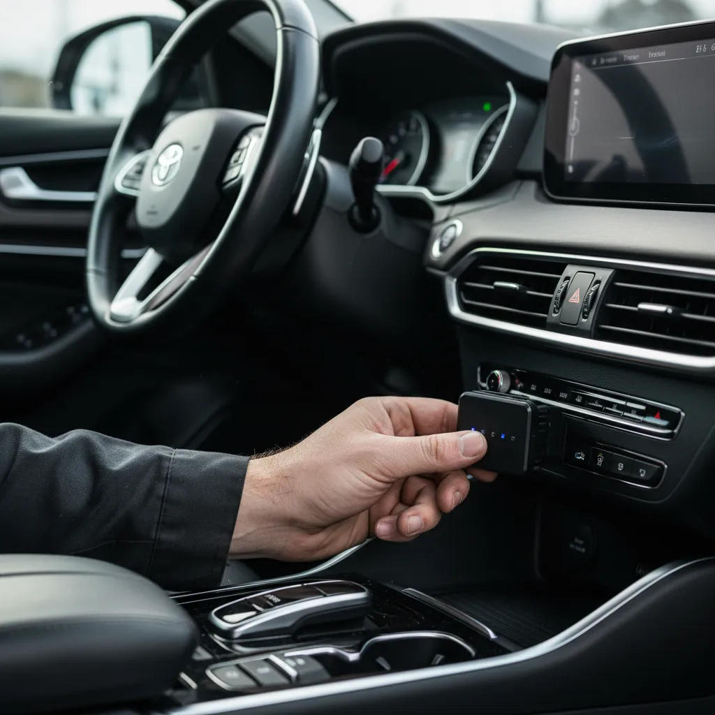 Le boîtier télématique OBD se branche en quelques secondes sous le tableau de bord