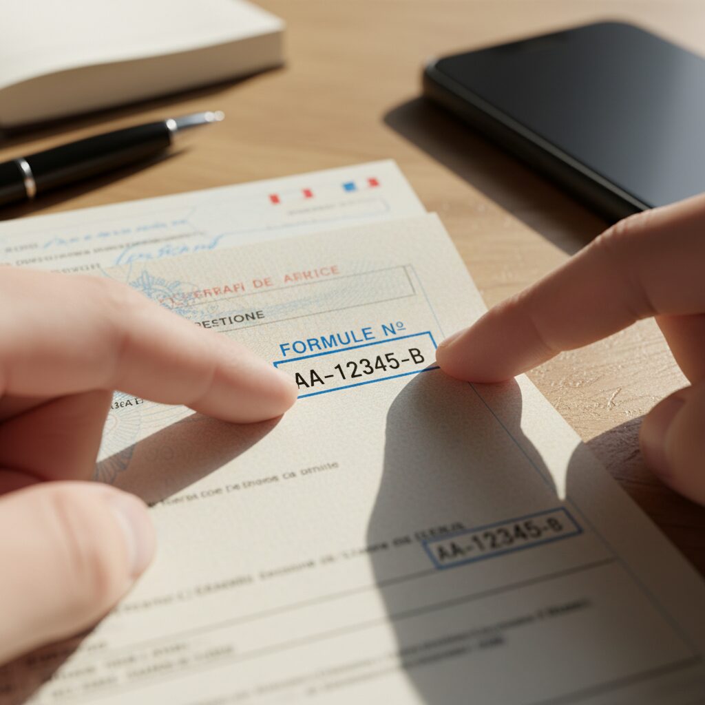 Gros plan sur le numéro de formule en haut d'une carte grise française