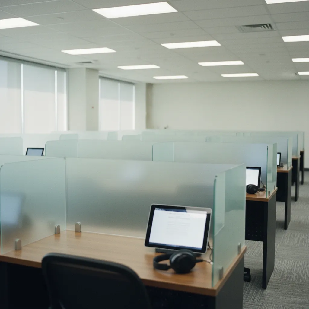 Les centres d'examen agréés proposent des postes individuels équipés de tablettes et casques