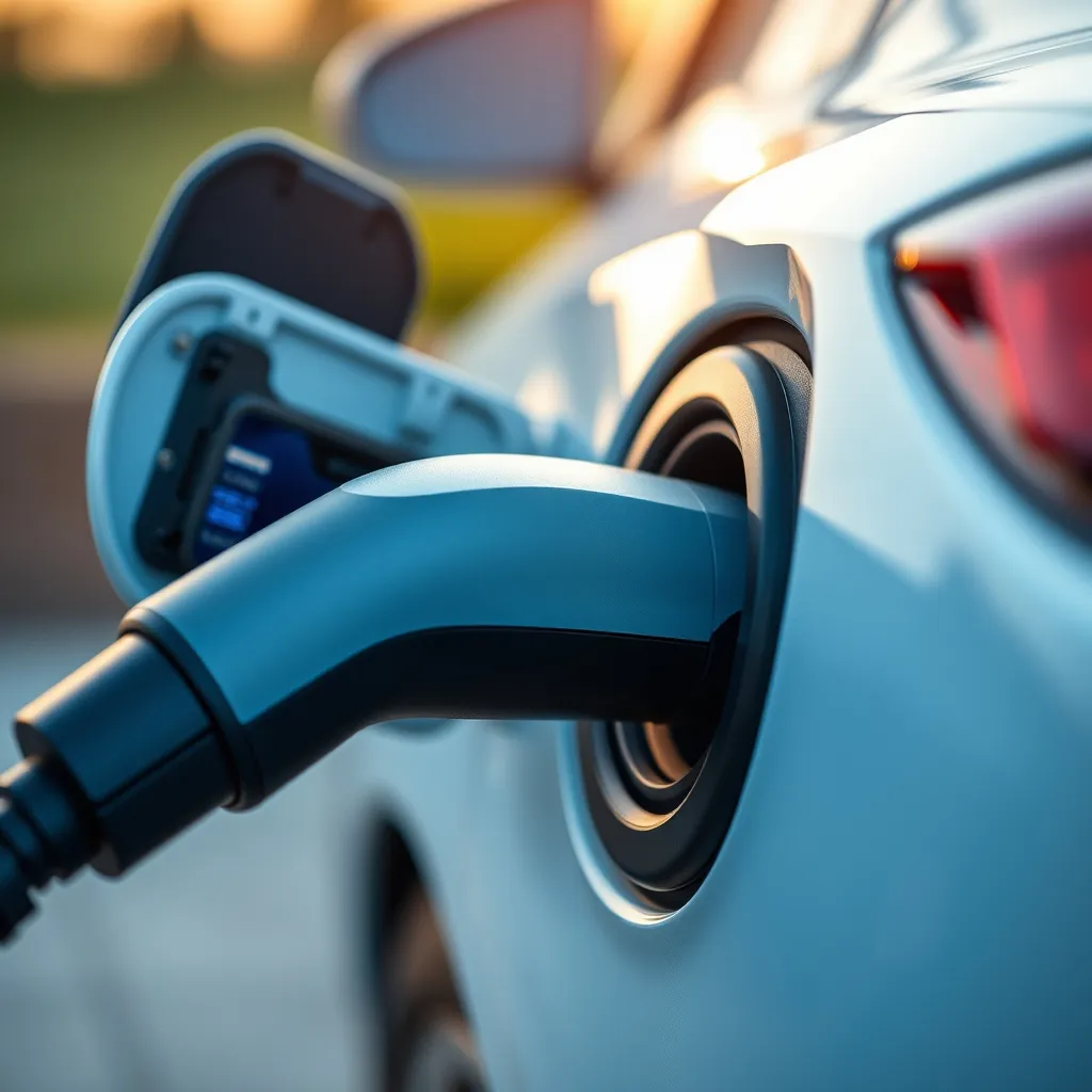 Connecteur Type 2 branché sur la prise de charge d'un véhicule électrique