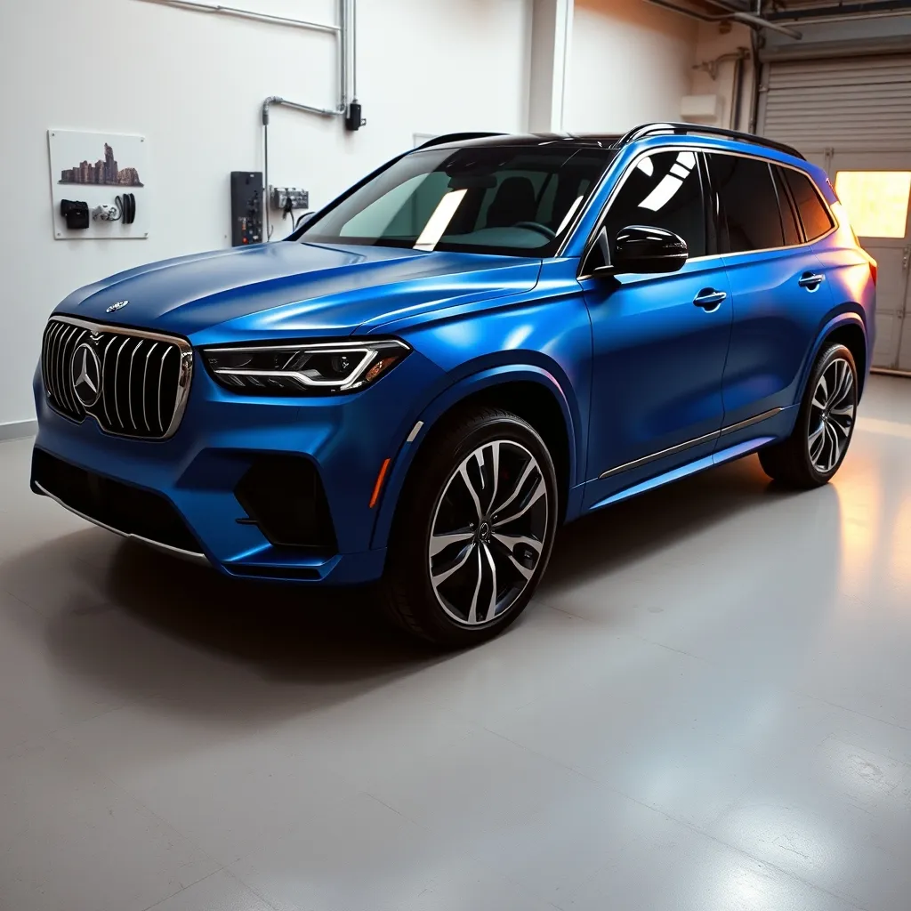 SUV recouvert d'un covering complet finition satin bleu profond