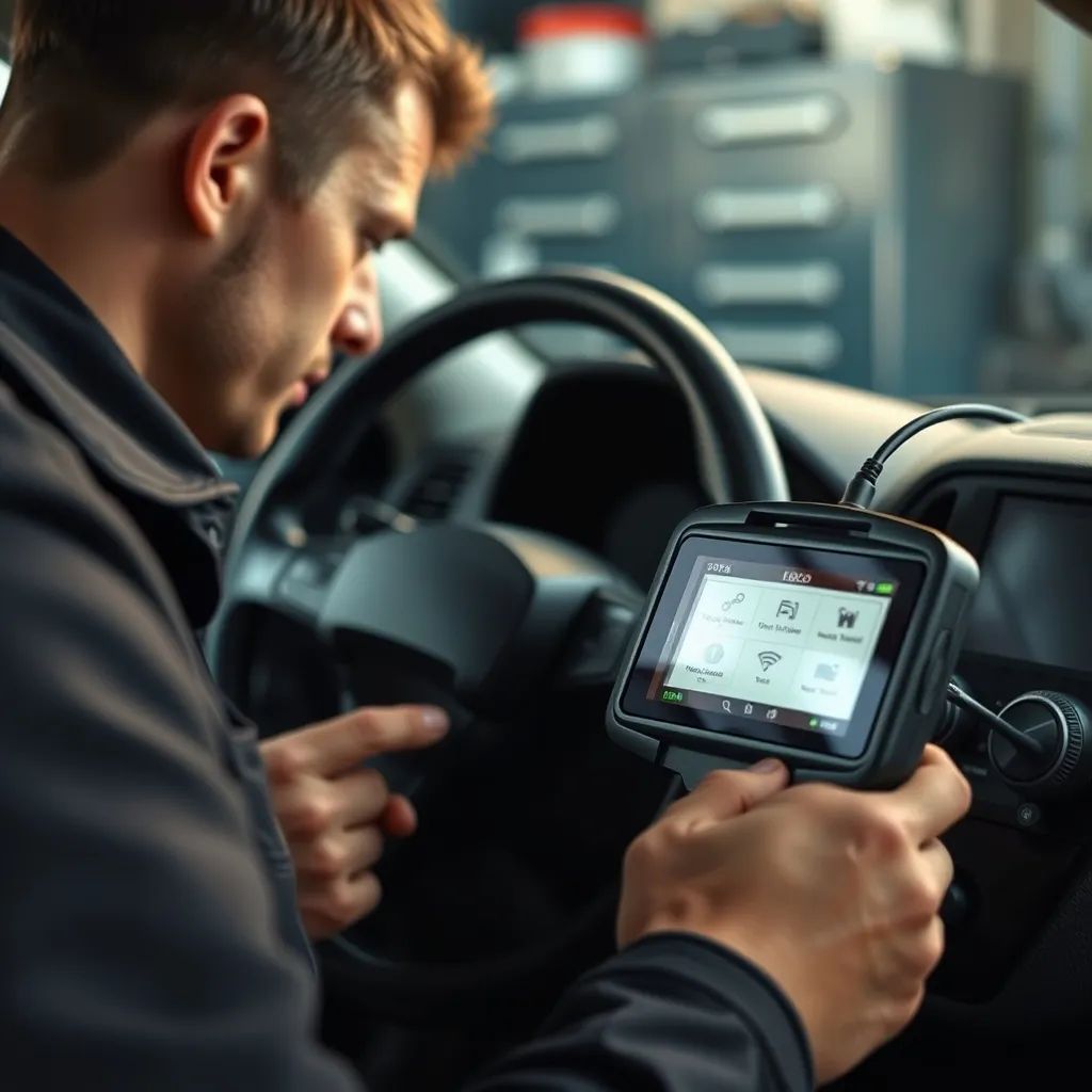 Diagnostic électronique du tableau de bord avec un outil professionnel branché sur la prise OBD