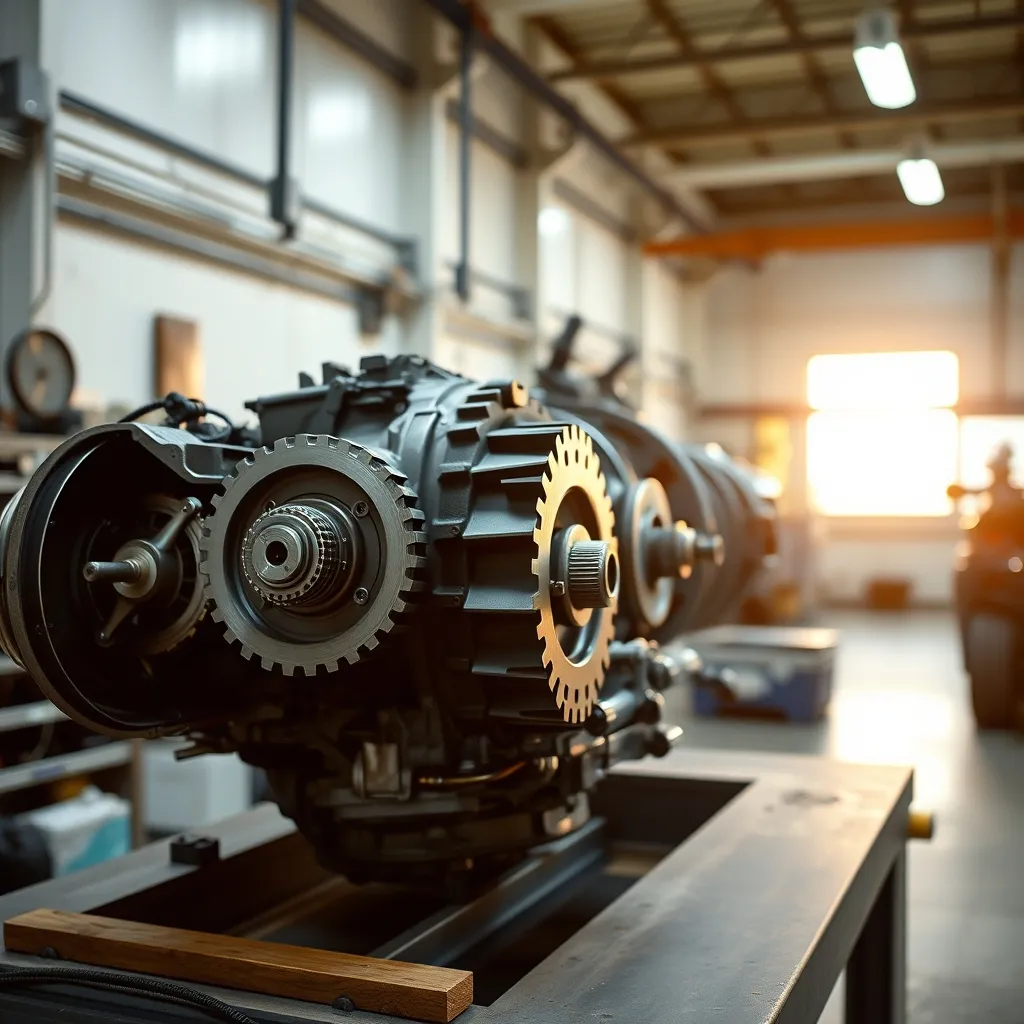 Train épicycloïdal Toyota Hybrid Synergy Drive exposé sur un établi d'atelier
