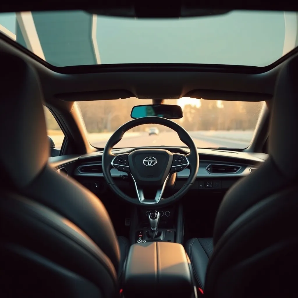 L'intérieur sportif d'une familiale moderne avec volant sport et tableau de bord numérique
