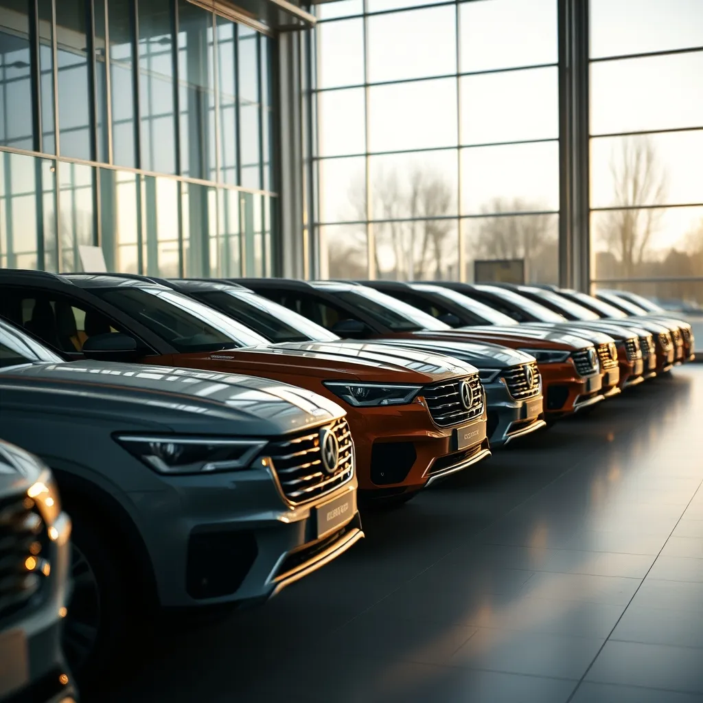 Un choix varié de SUV et breaks sportifs exposés en concession automobile